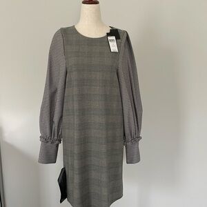 BCBGmaxazria GRAY PLAID BALLON LONG SLEEVE SHIFT DRESS Size XS